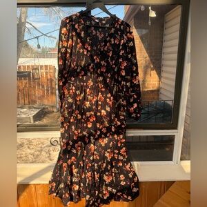 Long-Sleeve Fit & Flare Smocked Midi Dress